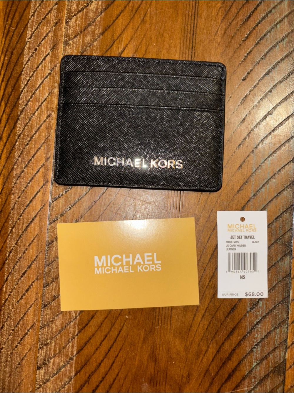 MICHAEL KORS Black Saffiano Leather Card Holder with Logo